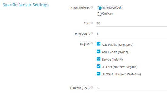 Specific Sensor Settings Specific Sensor Settings